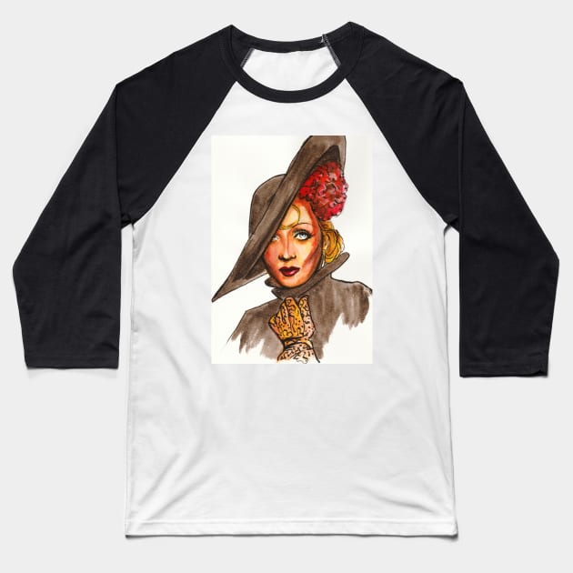 Marlene Dietrich Baseball T-Shirt by Svetlana Pelin